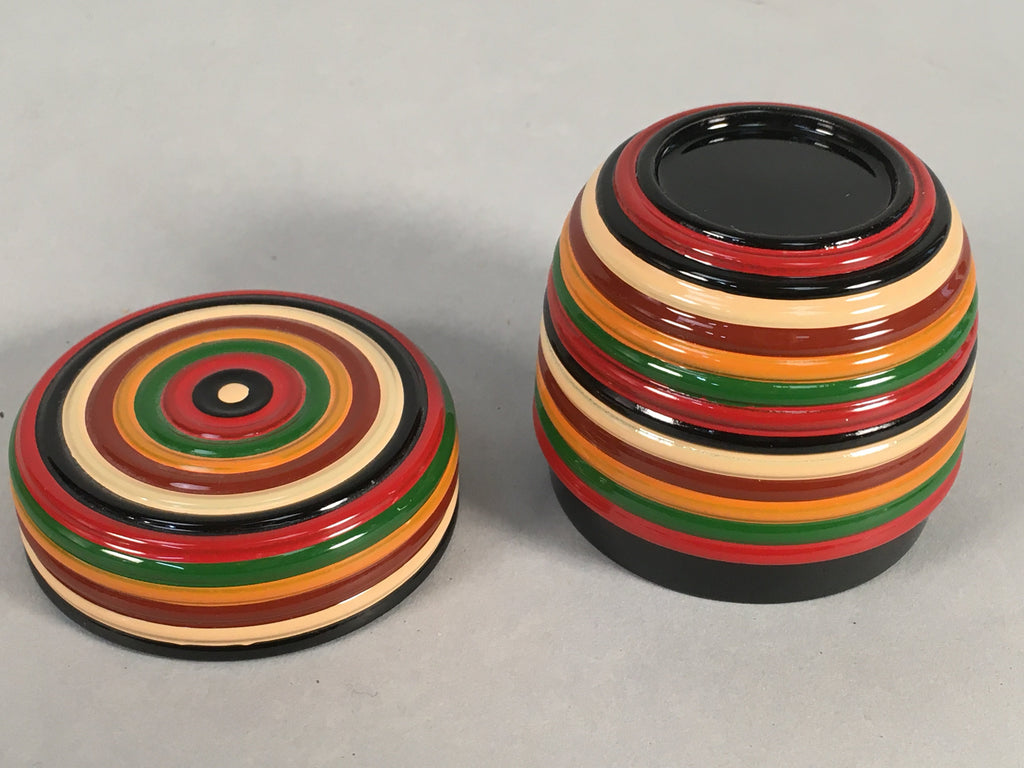 Japanese Wooden Lacquered Tea Caddy Vtg Natsume Circle Koma-Nuri NM74