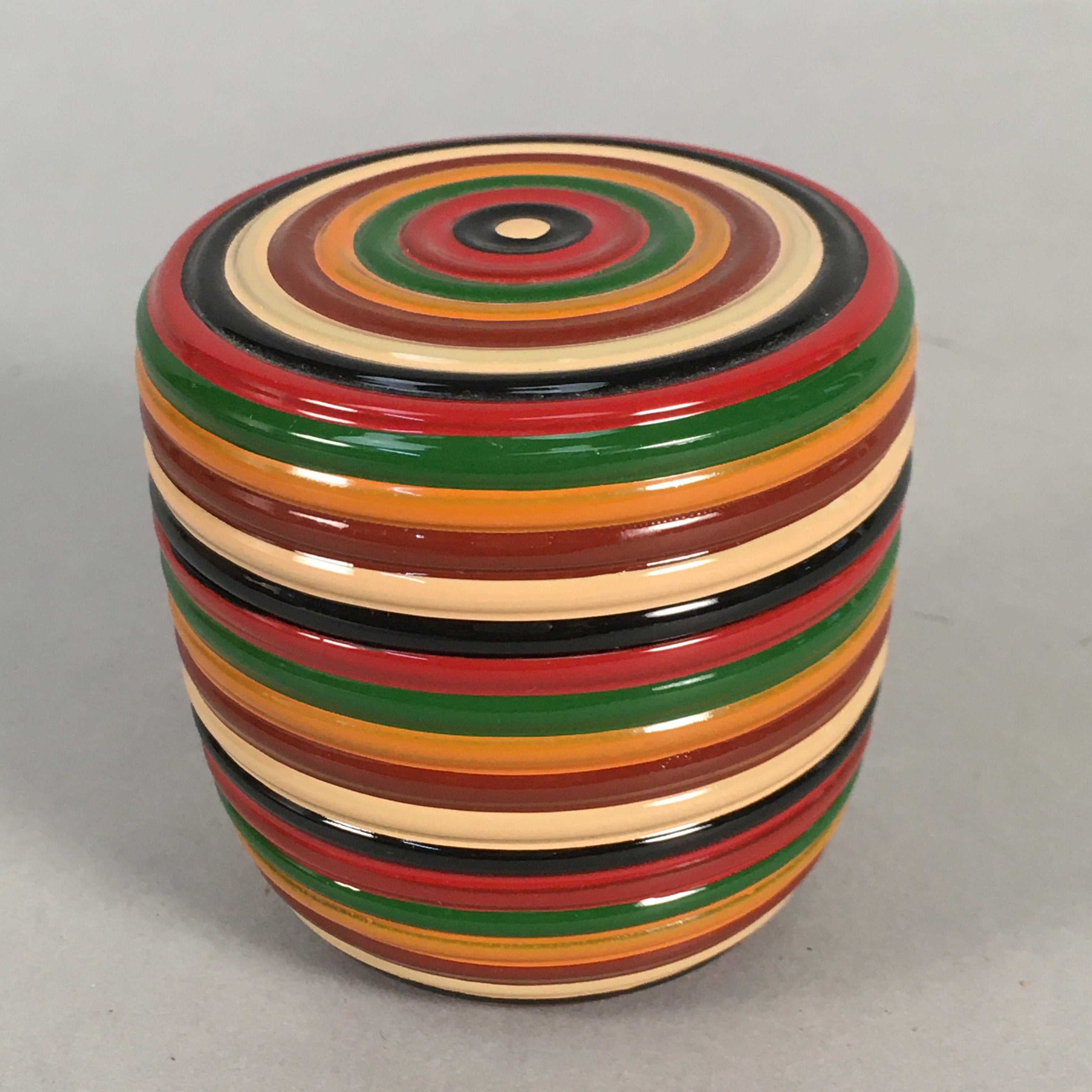 Japanese Wooden Lacquered Tea Caddy Vtg Natsume Circle Koma-Nuri NM74