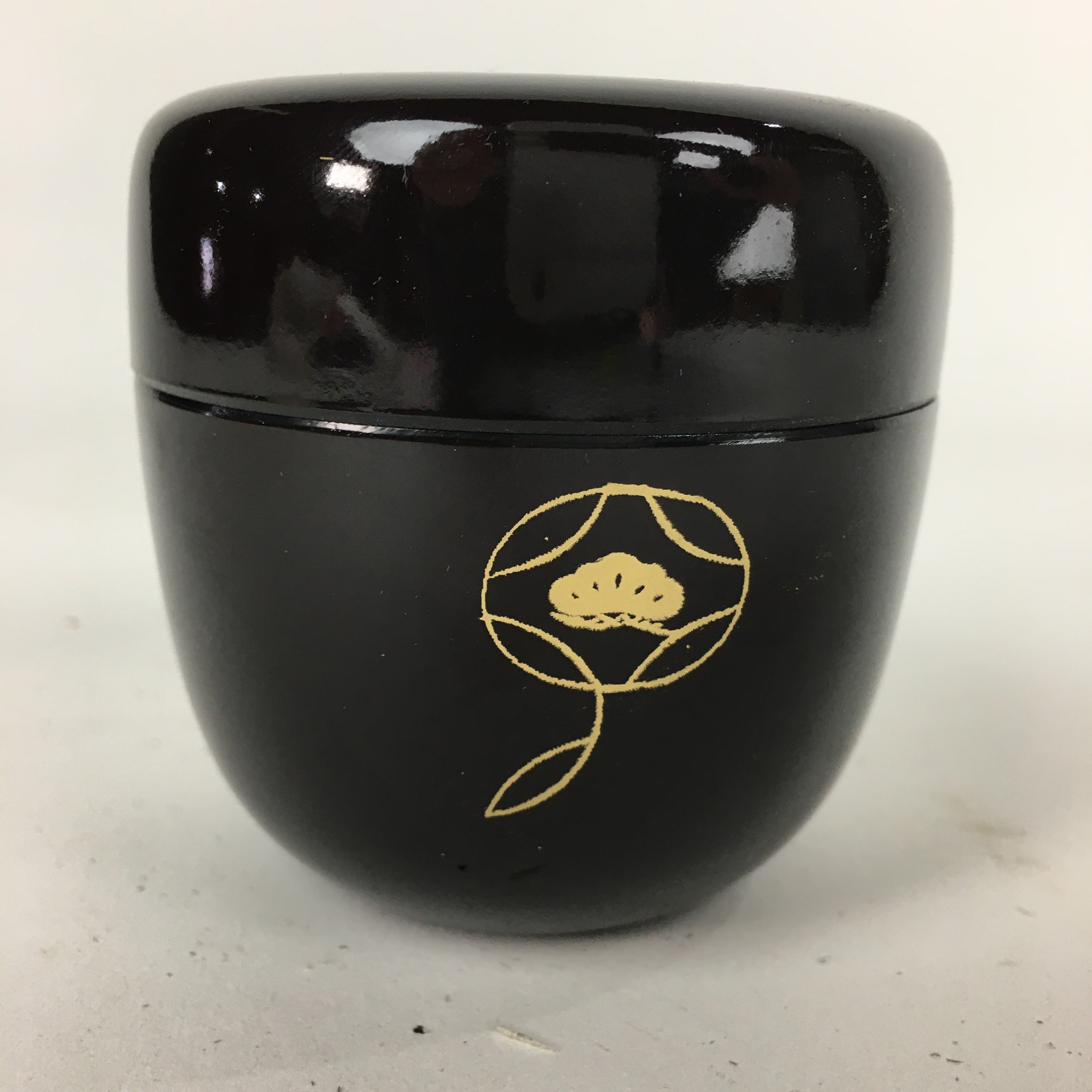 Japanese Wooden Lacquered Tea Caddy Vtg Natsume Sado Ceremony Black NM86