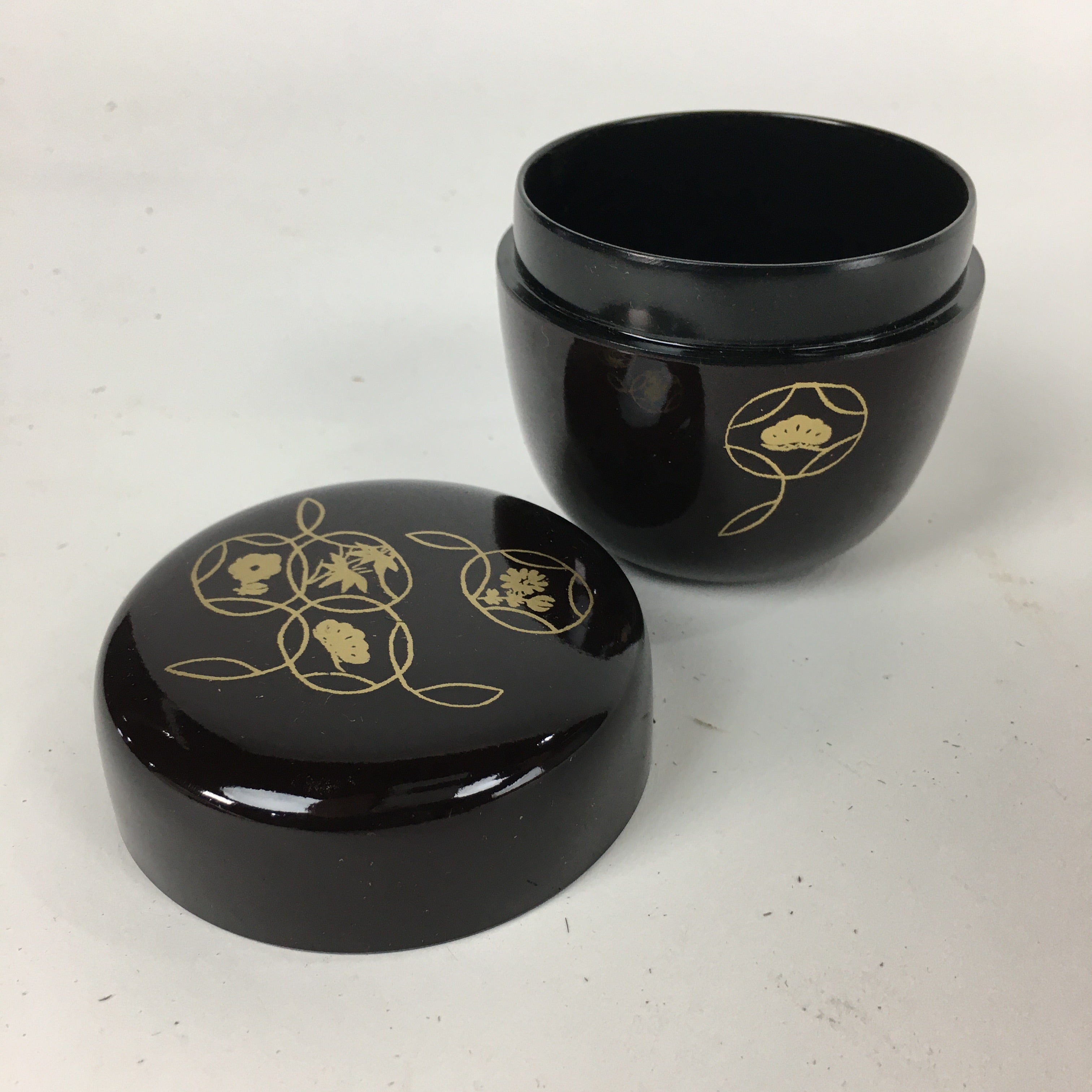 Japanese Wooden Lacquered Tea Caddy Vtg Natsume Sado Ceremony Black NM86