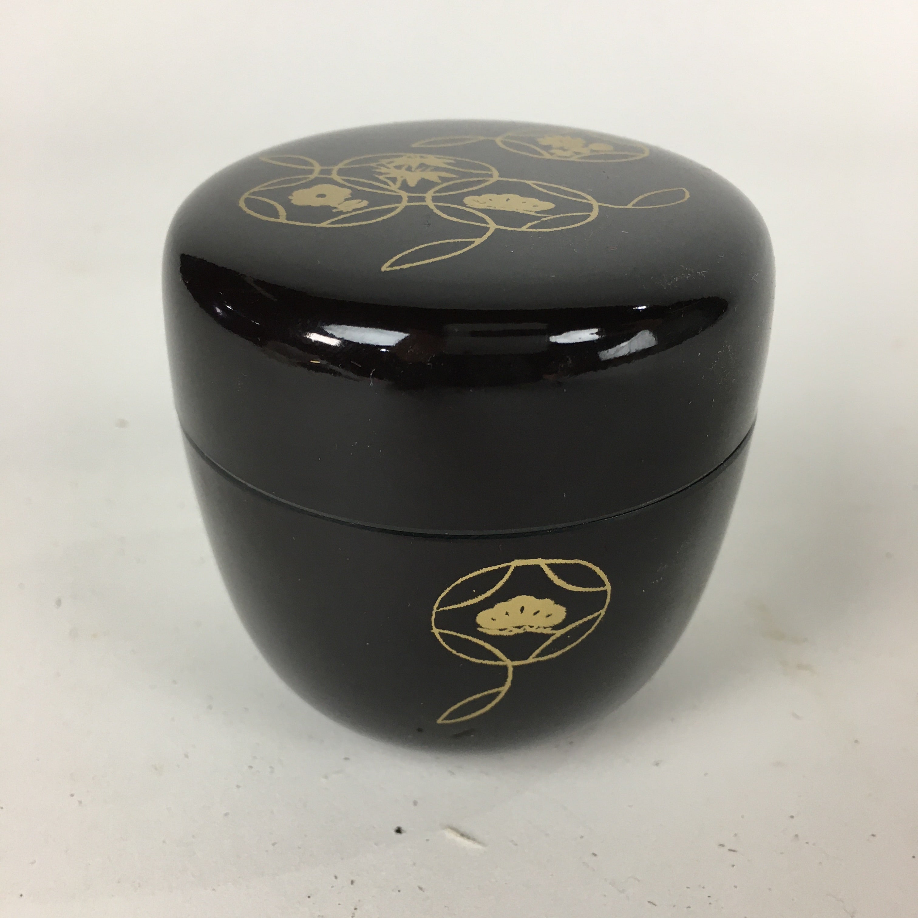 Japanese Wooden Lacquered Tea Caddy Vtg Natsume Sado Ceremony Black NM86