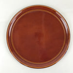 Japanese Wooden Lacquered Tray Obon Shunkei-Nuri Vtg Round Glossy Brown UR833