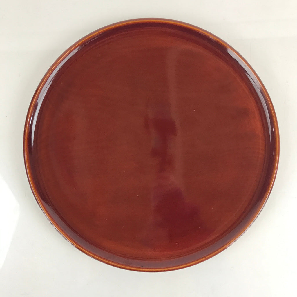 Japanese Wooden Lacquered Tray Obon Shunkei-Nuri Vtg Round Glossy Brown UR843