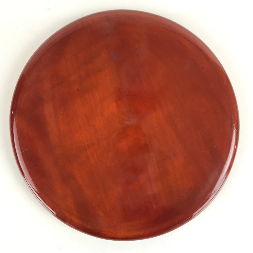 Japanese Wooden Lacquered Tray Obon Shunkei-Nuri Vtg Small Round Brown UR844