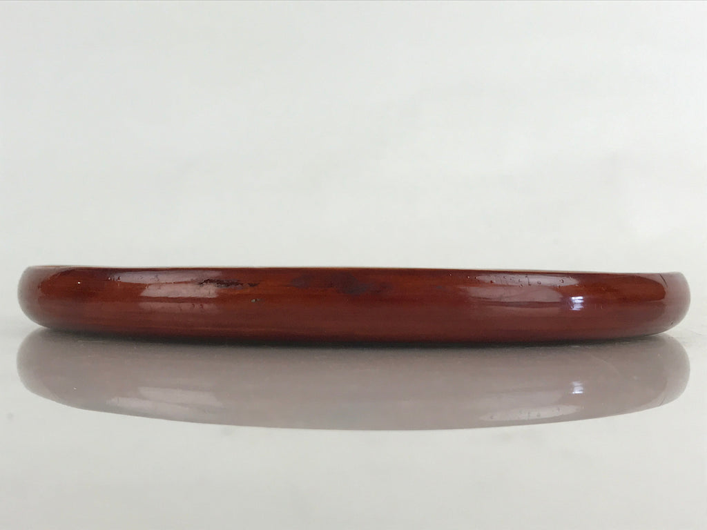 Japanese Wooden Lacquered Tray Obon Shunkei-Nuri Vtg Small Round Brown UR844