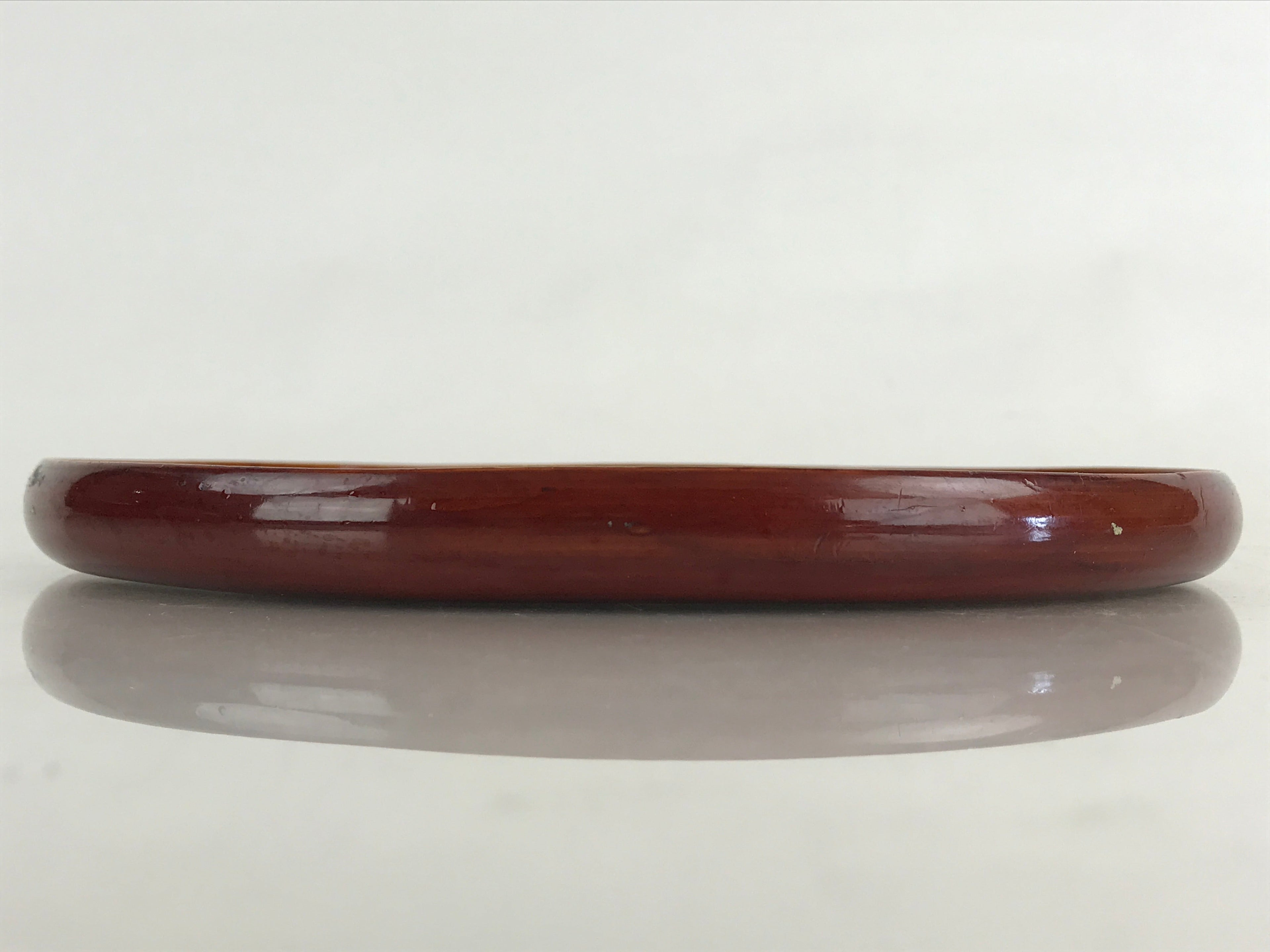 Japanese Wooden Lacquered Tray Obon Shunkei-Nuri Vtg Small Round Brown UR844