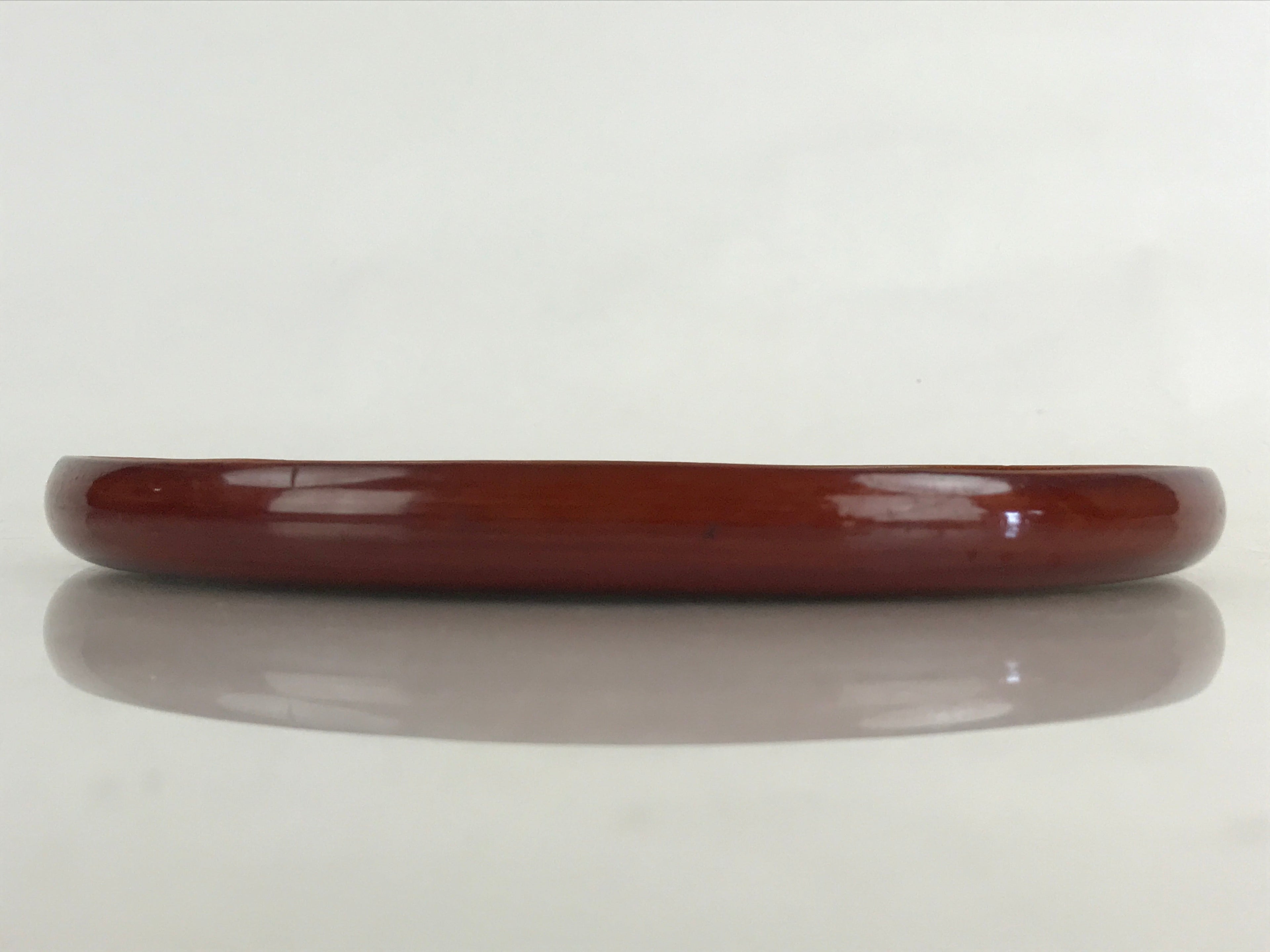 Japanese Wooden Lacquered Tray Obon Shunkei-Nuri Vtg Small Round Brown UR844