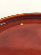 Japanese Wooden Lacquered Tray Obon Shunkei-Nuri Vtg Small Round Brown UR844