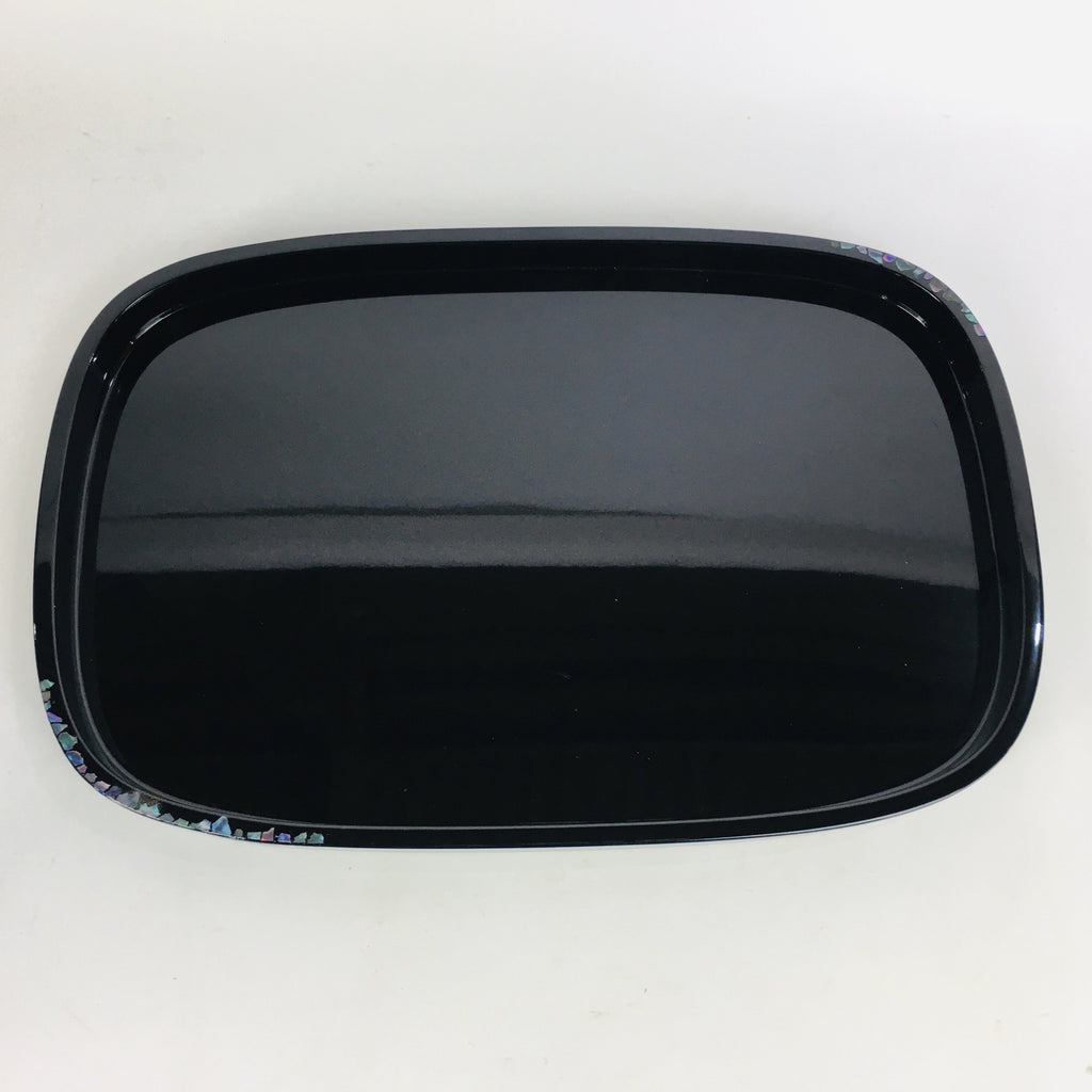 Japanese Wooden Lacquered Tray Obon Vtg Abalone Inlay Oval Shape Black UR509