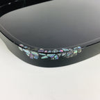 Japanese Wooden Lacquered Tray Obon Vtg Abalone Inlay Oval Shape Black UR509