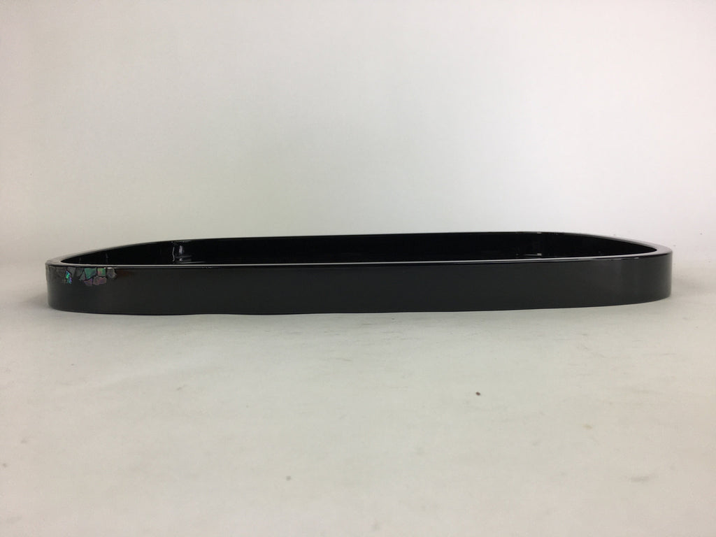 Japanese Wooden Lacquered Tray Obon Vtg Abalone Inlay Oval Shape Black UR509