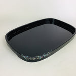 Japanese Wooden Lacquered Tray Obon Vtg Abalone Inlay Oval Shape Black UR509