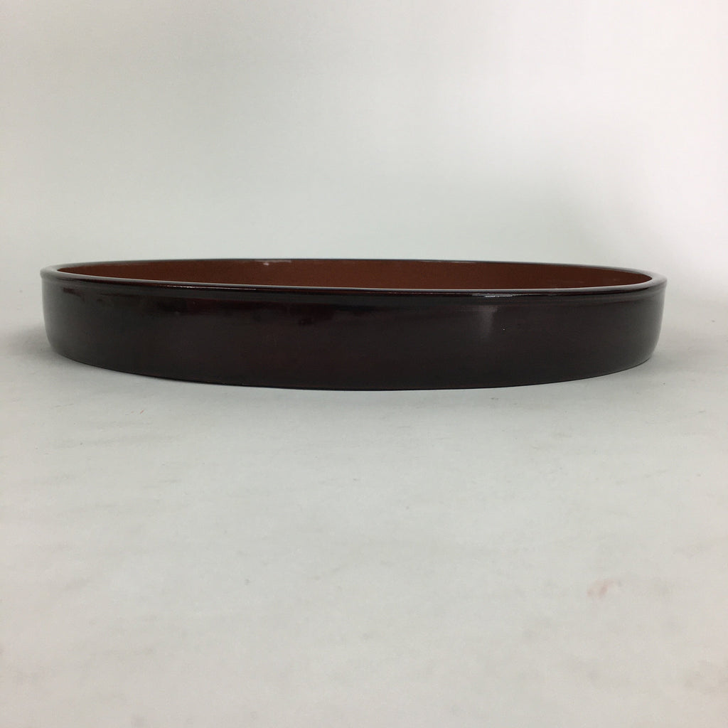 Japanese Wooden Lacquered Tray Obon Vtg Abalone Round Brown Black UR581