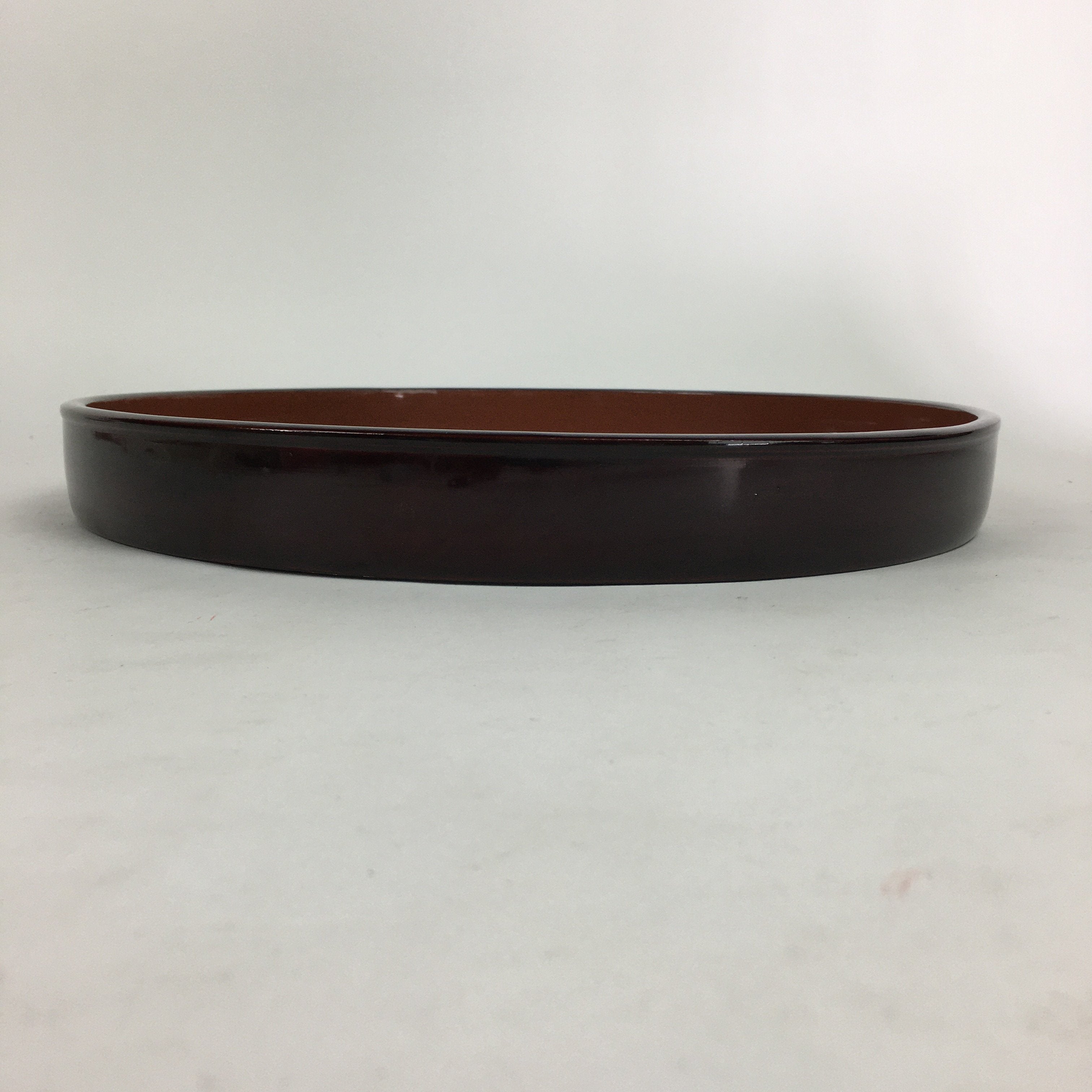 Japanese Wooden Lacquered Tray Obon Vtg Abalone Round Brown Black UR581