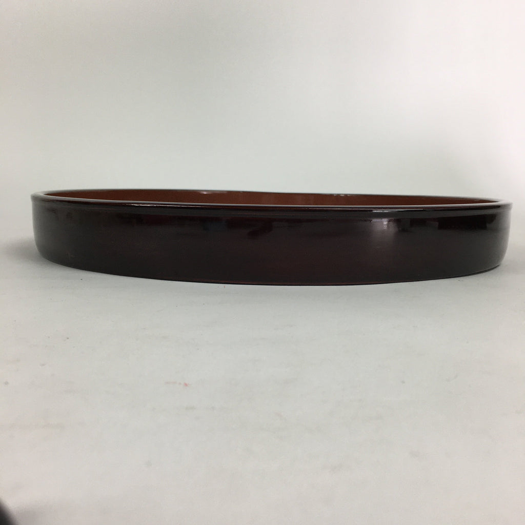 Japanese Wooden Lacquered Tray Obon Vtg Abalone Round Brown Black UR581