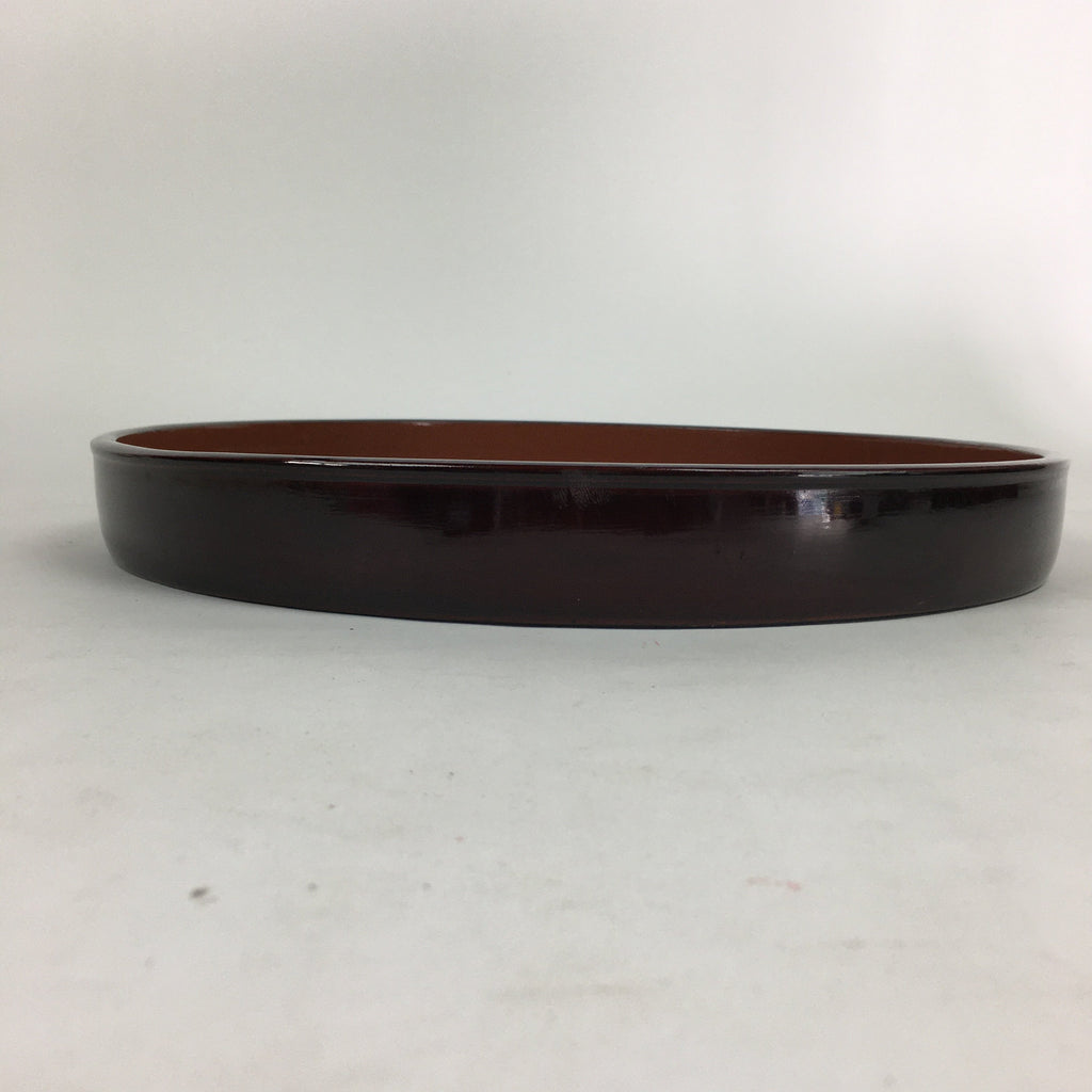 Japanese Wooden Lacquered Tray Obon Vtg Abalone Round Brown Black UR581