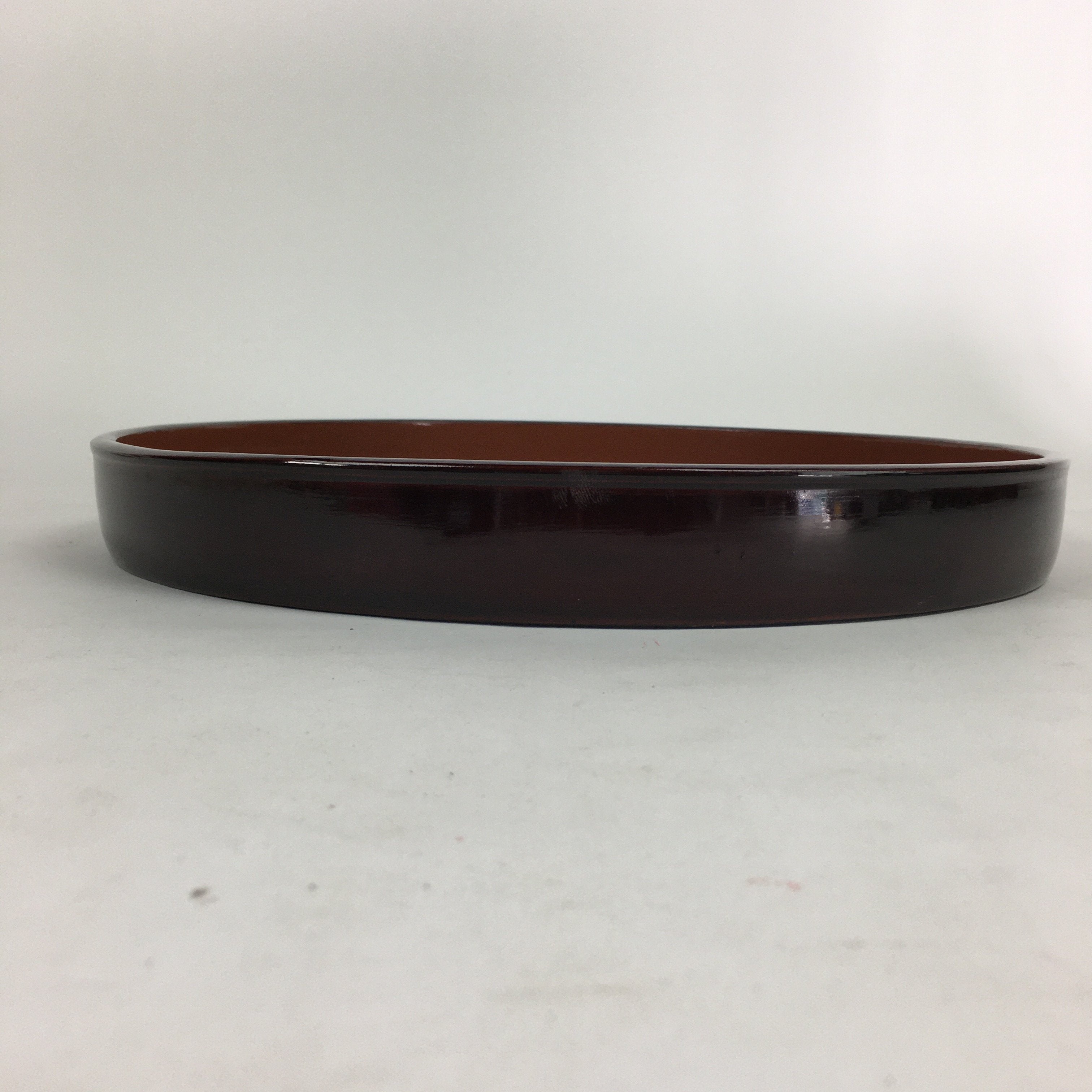 Japanese Wooden Lacquered Tray Obon Vtg Abalone Round Brown Black UR581