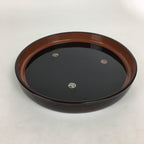 Japanese Wooden Lacquered Tray Obon Vtg Abalone Round Brown Black UR581