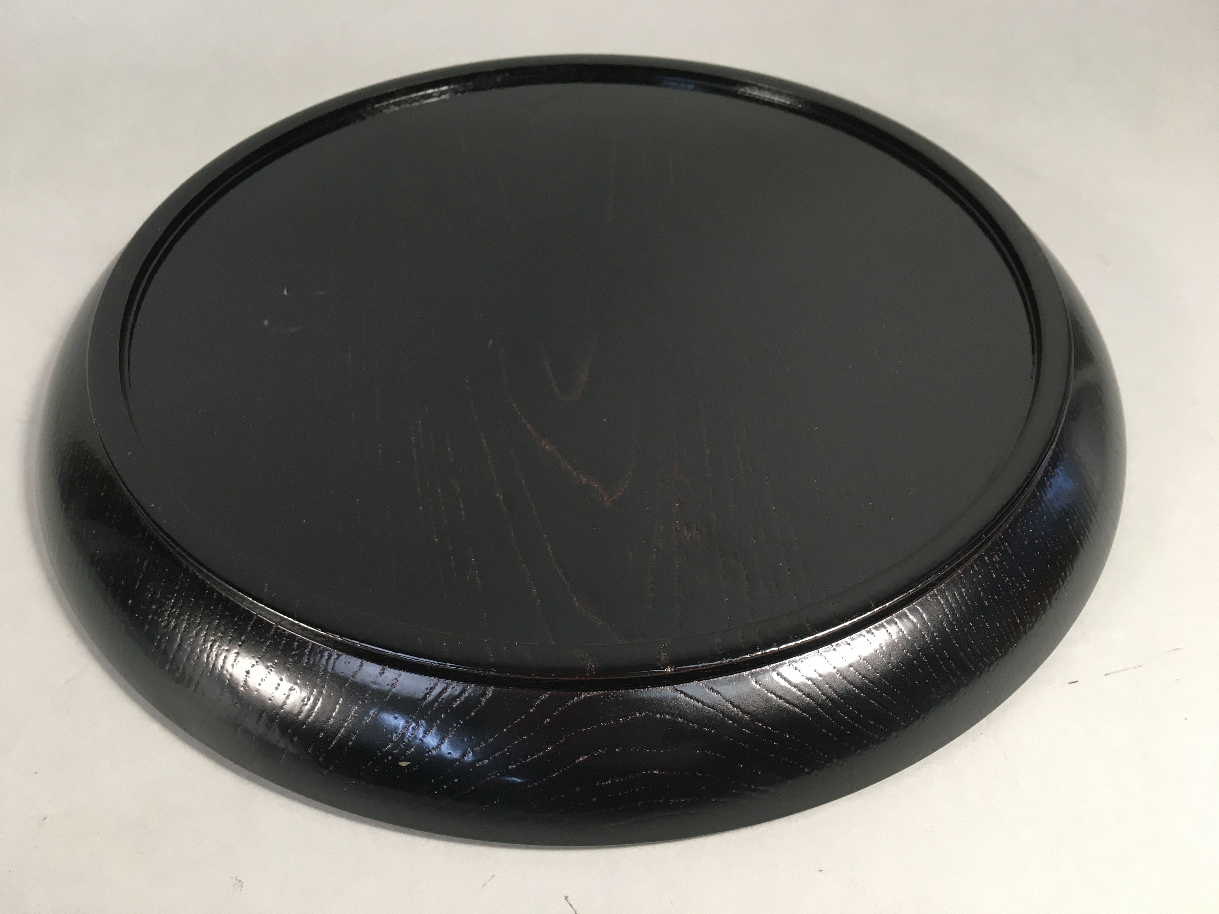Japanese Wooden Lacquered Tray Obon Vtg Nurimono Black Round UR472