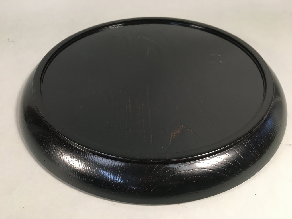 Japanese Wooden Lacquered Tray Obon Vtg Nurimono Black Round UR472