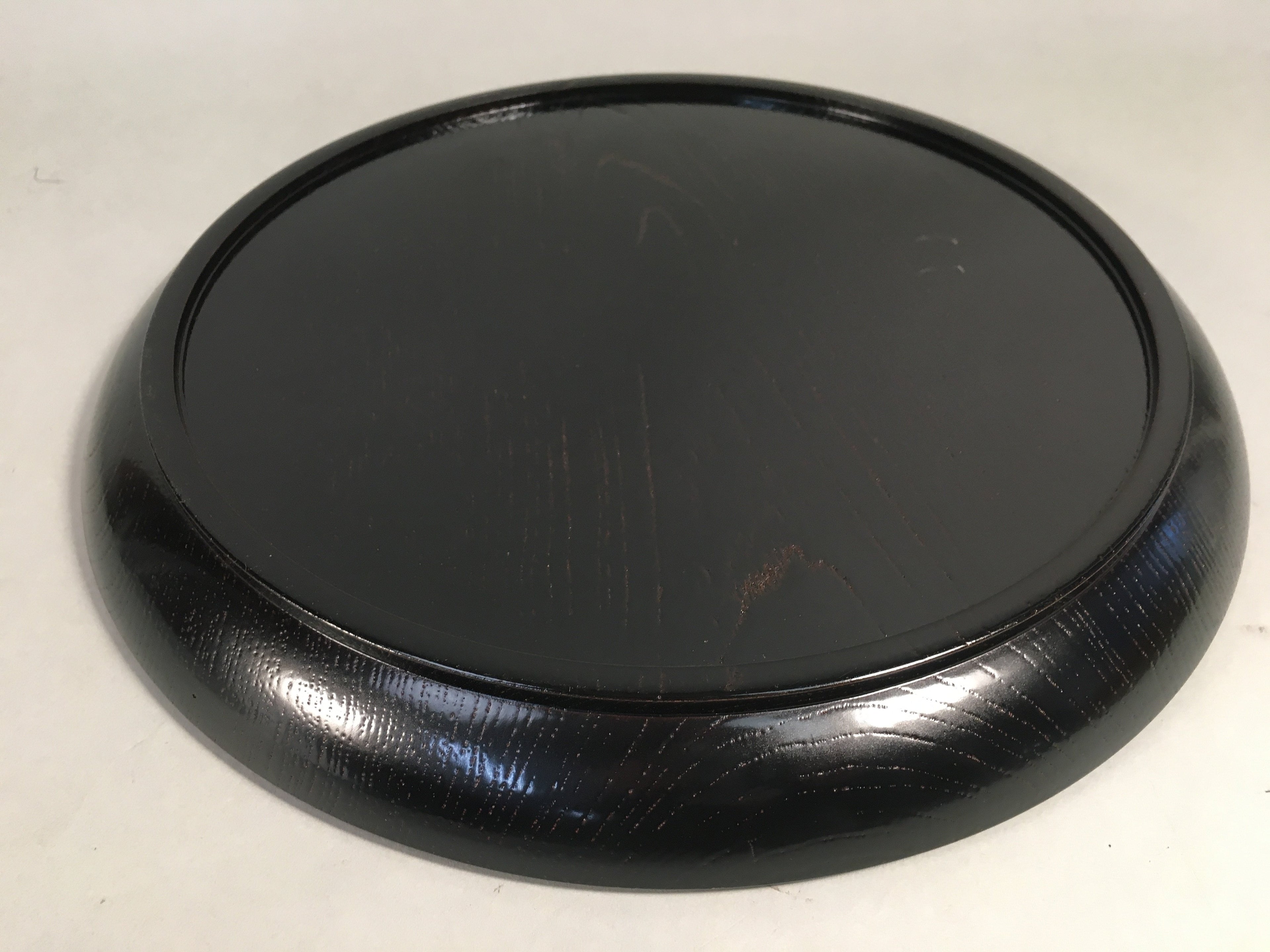 Japanese Wooden Lacquered Tray Obon Vtg Nurimono Black Round UR472