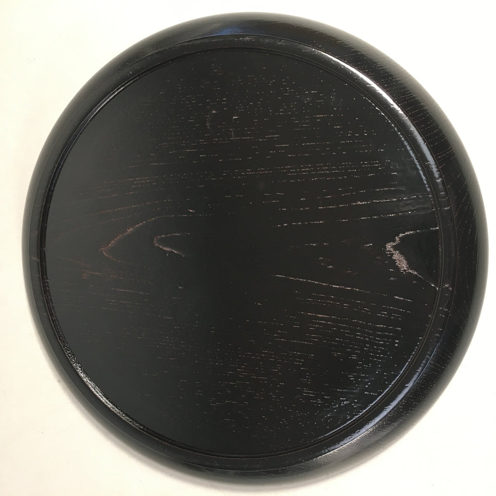 Japanese Wooden Lacquered Tray Obon Vtg Nurimono Black Round UR472