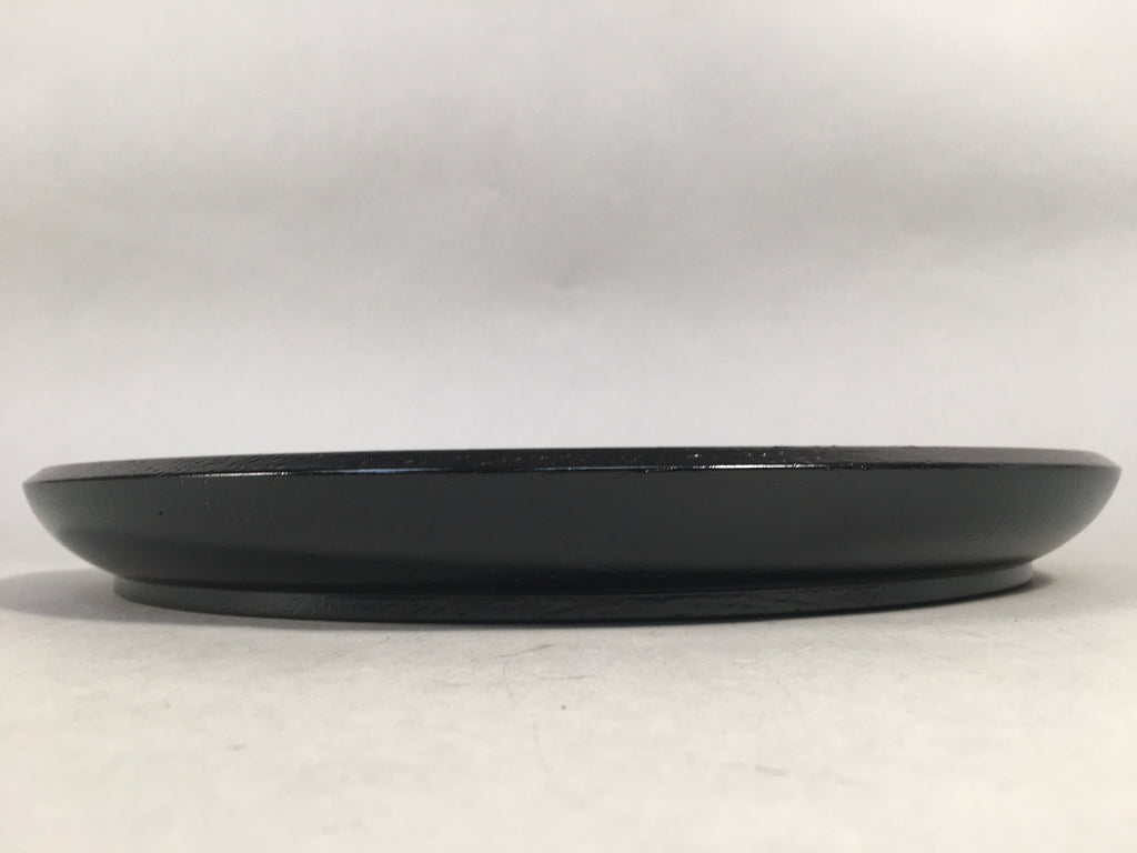 Japanese Wooden Lacquered Tray Obon Vtg Nurimono Black Round UR472