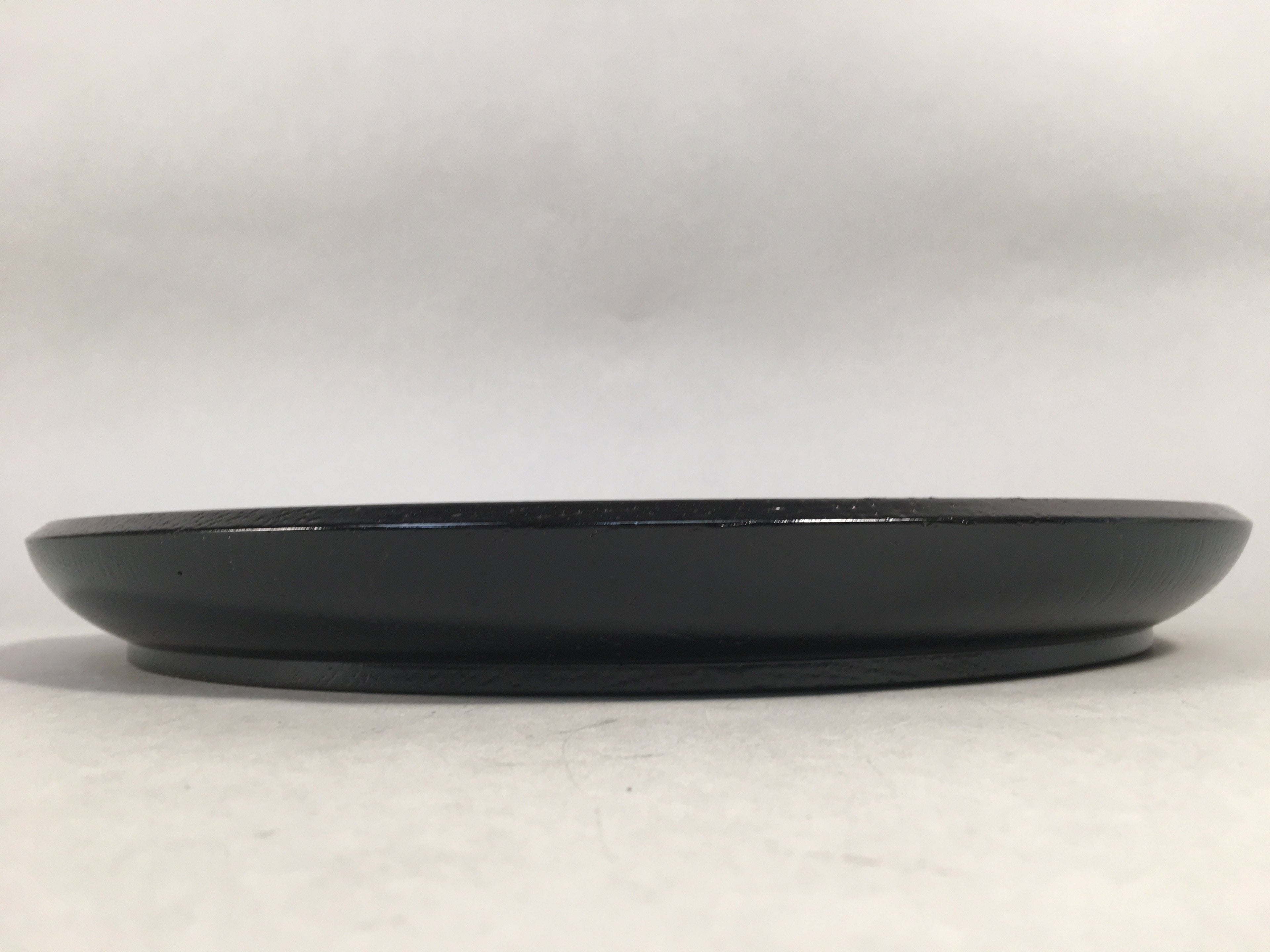 Japanese Wooden Lacquered Tray Obon Vtg Nurimono Black Round UR472