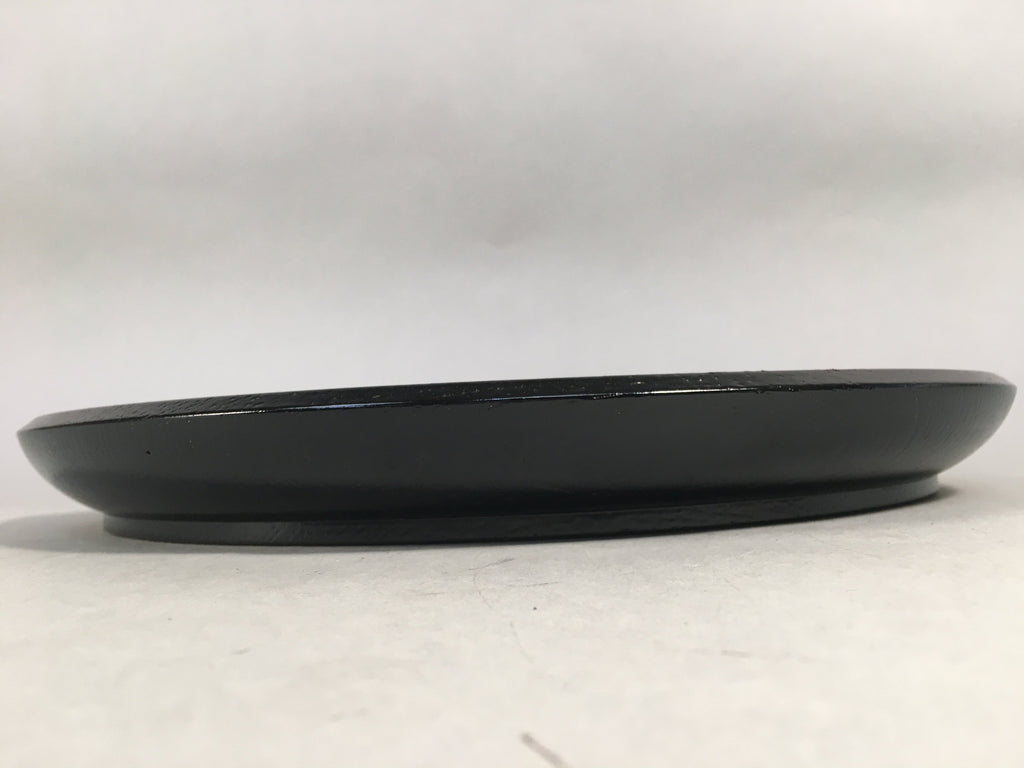 Japanese Wooden Lacquered Tray Obon Vtg Nurimono Black Round UR472