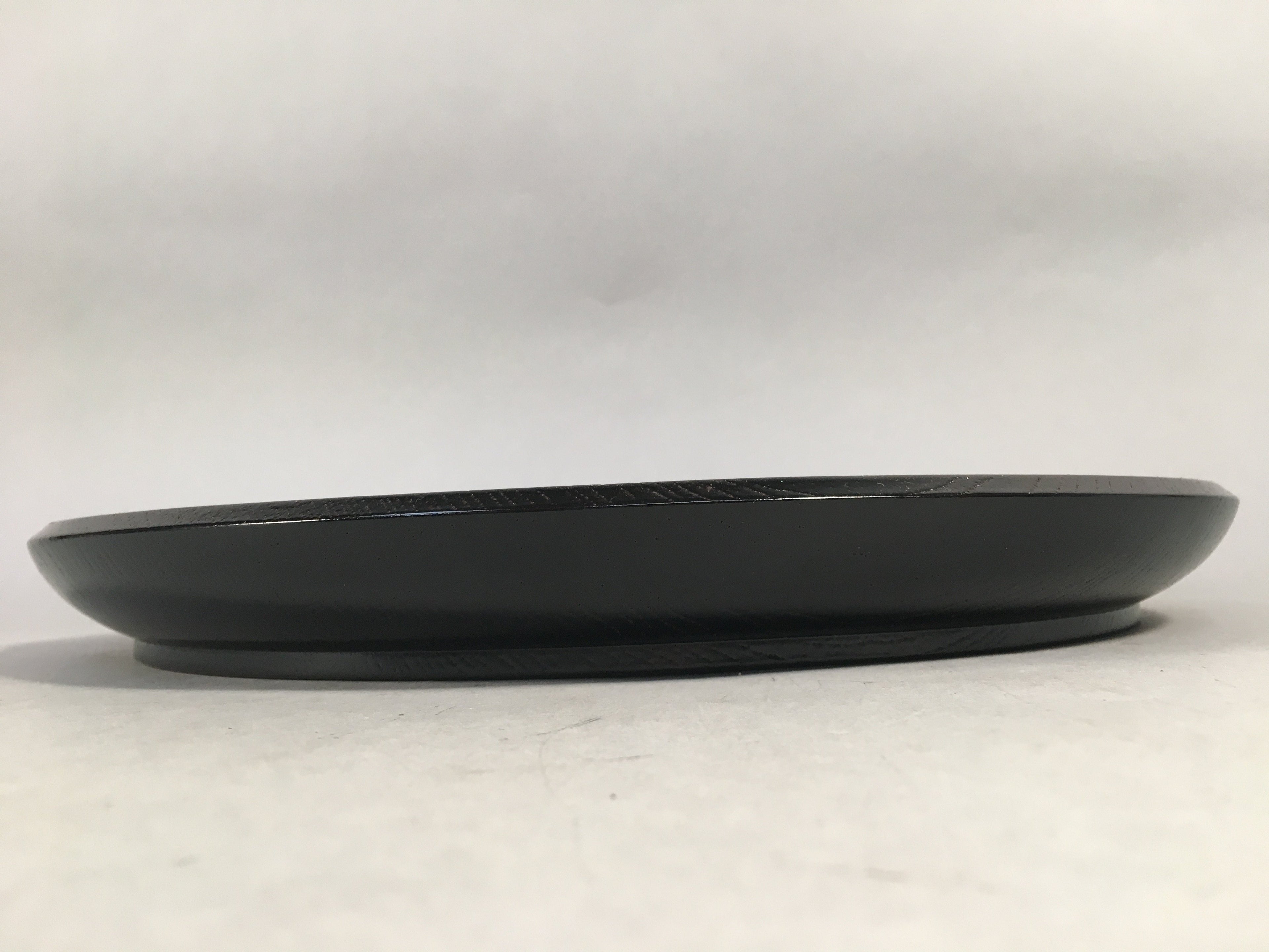 Japanese Wooden Lacquered Tray Obon Vtg Nurimono Black Round UR472