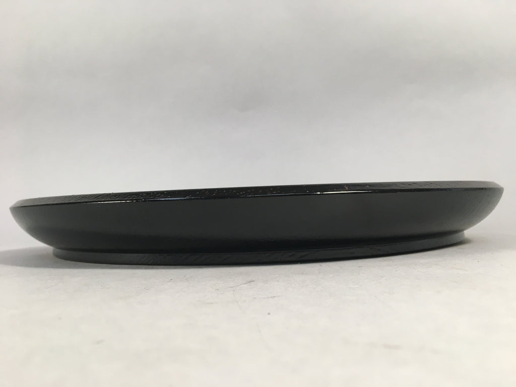 Japanese Wooden Lacquered Tray Obon Vtg Nurimono Black Round UR472