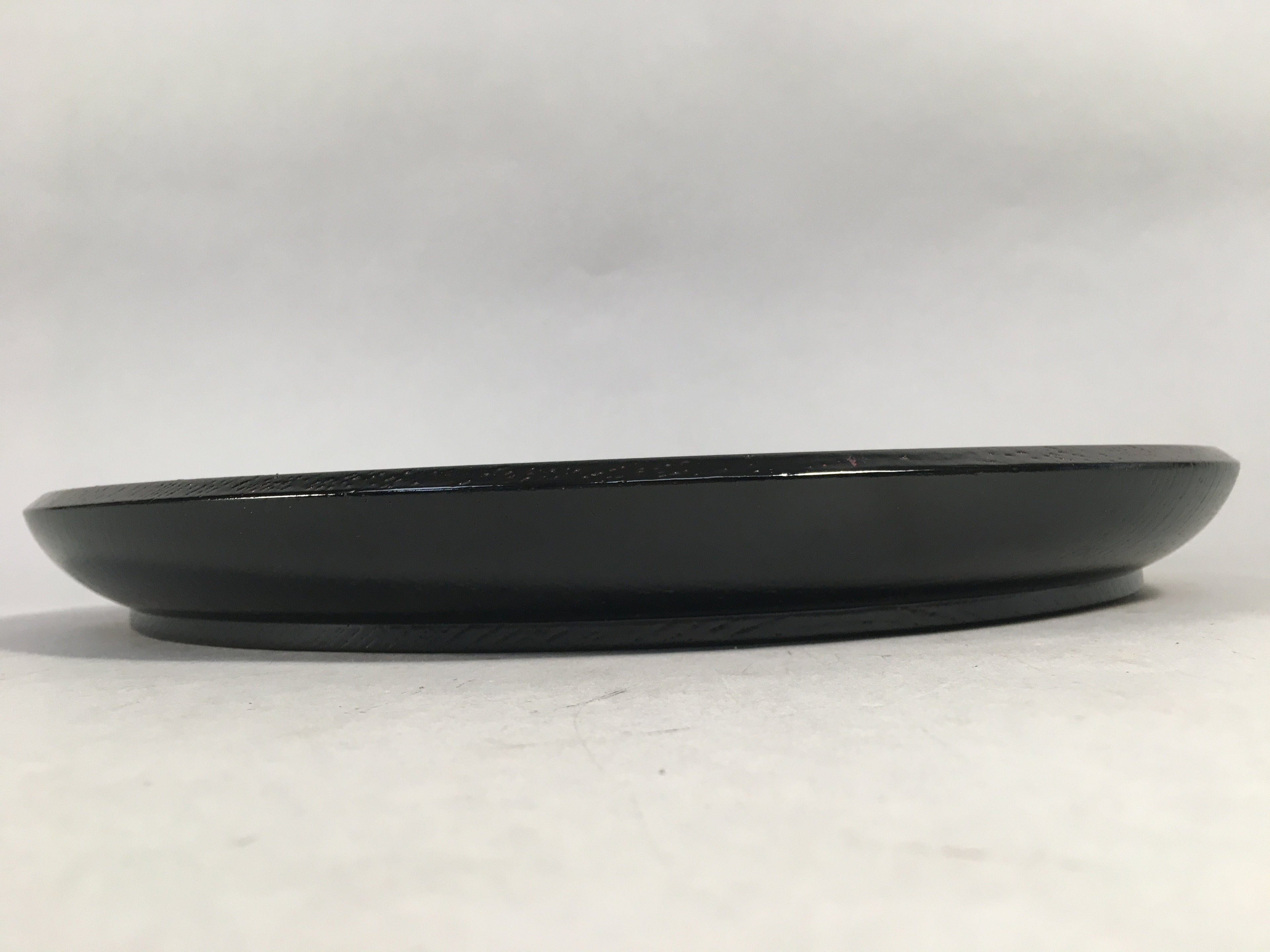 Japanese Wooden Lacquered Tray Obon Vtg Nurimono Black Round UR472