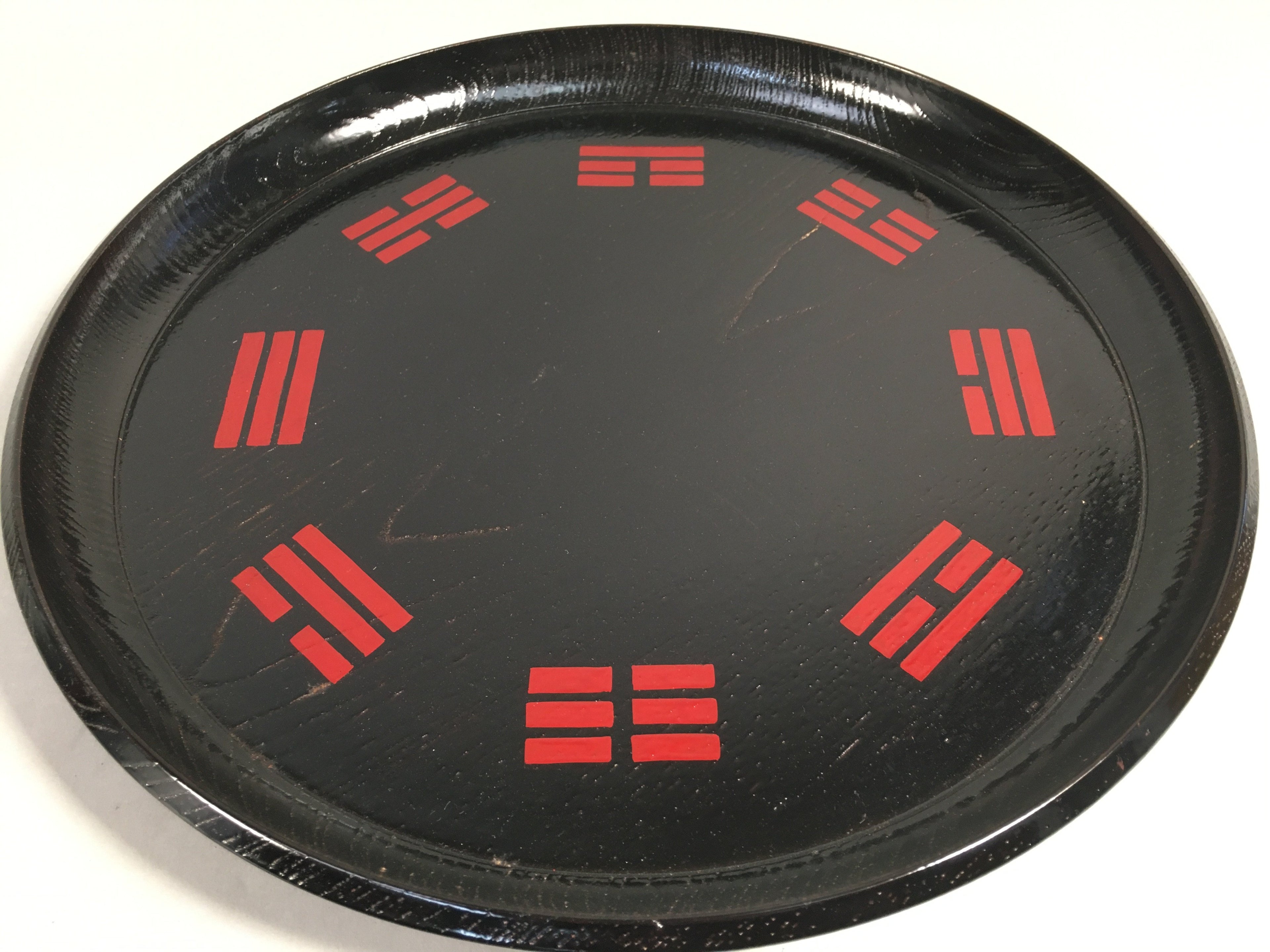 Japanese Wooden Lacquered Tray Obon Vtg Nurimono Black Round UR472