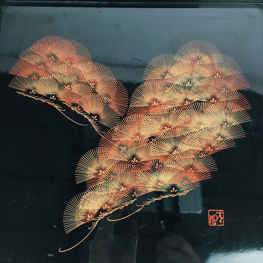 Japanese Wooden Lacquered Tray Obon Vtg Nurimono Black Square Shape LWB44