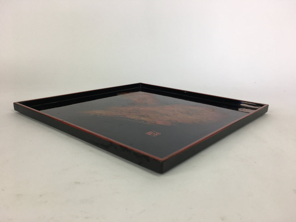 Japanese Wooden Lacquered Tray Obon Vtg Nurimono Black Square Shape LWB44