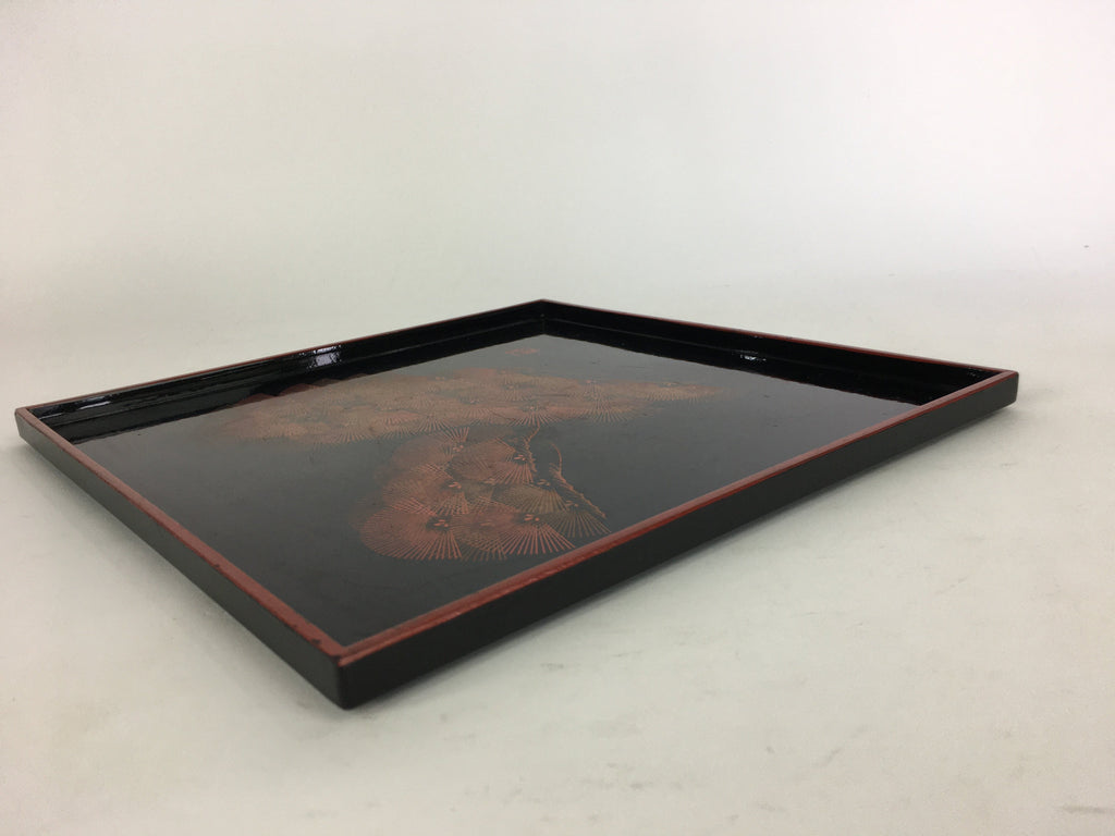 Japanese Wooden Lacquered Tray Obon Vtg Nurimono Black Square Shape LWB44