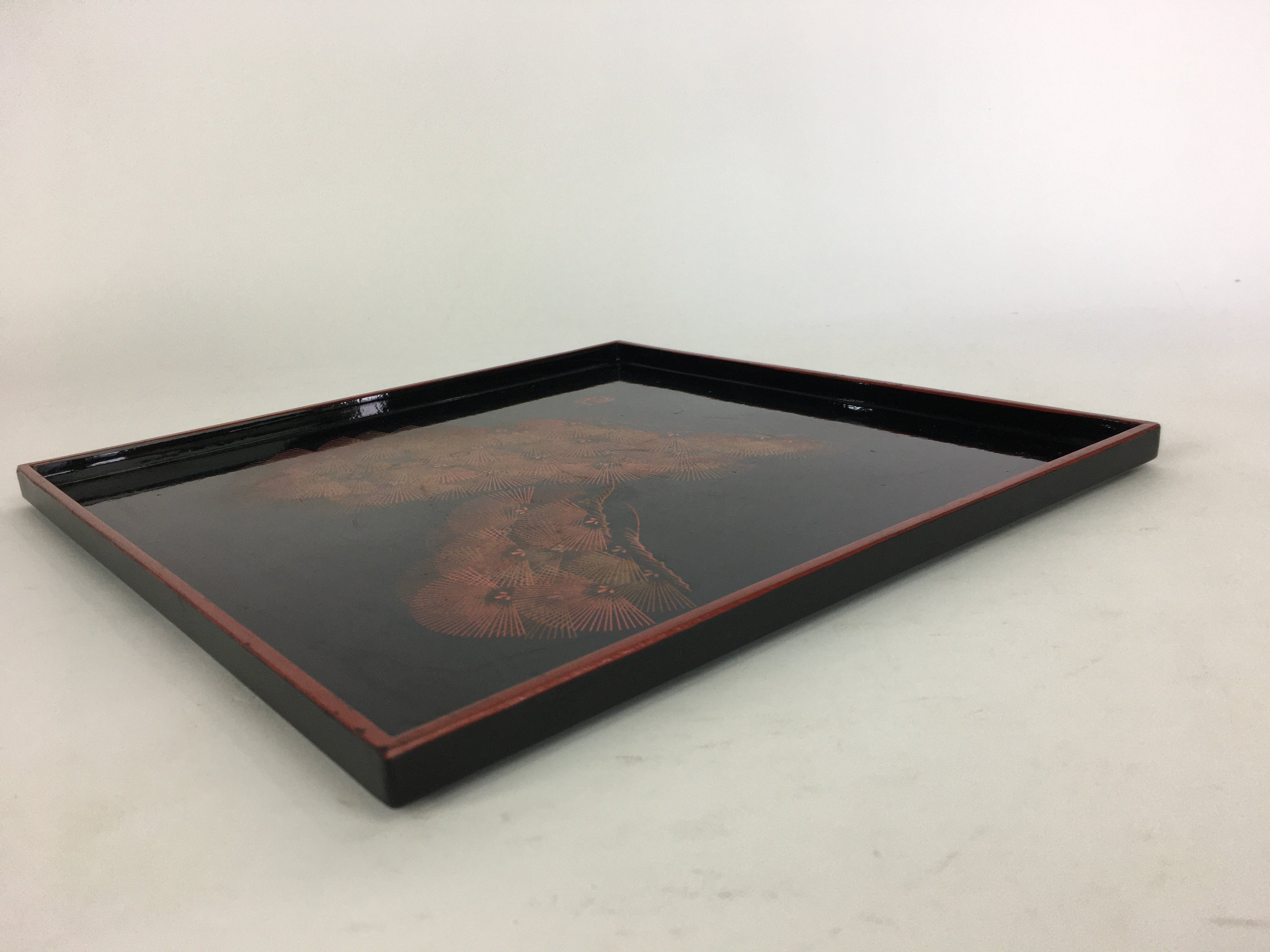 Japanese Wooden Lacquered Tray Obon Vtg Nurimono Black Square Shape LWB44