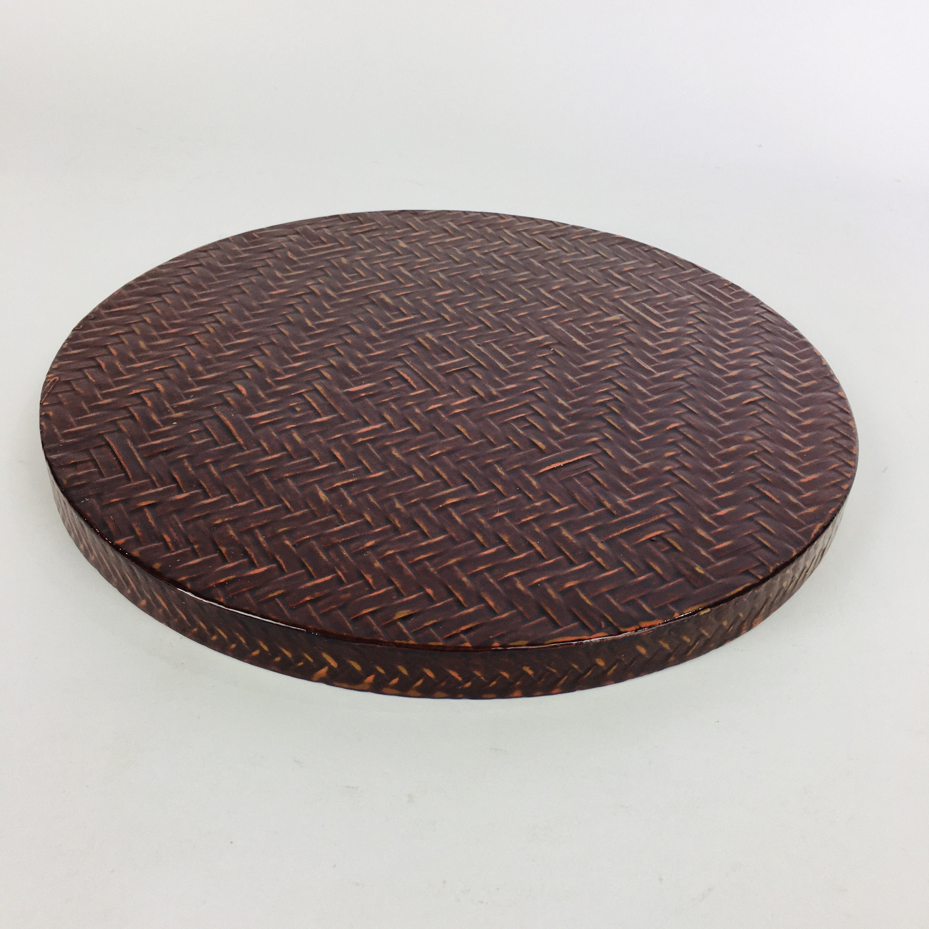 Japanese Wooden Lacquered Tray Obon Vtg Nurimono Brown Ajirobon Round UR497