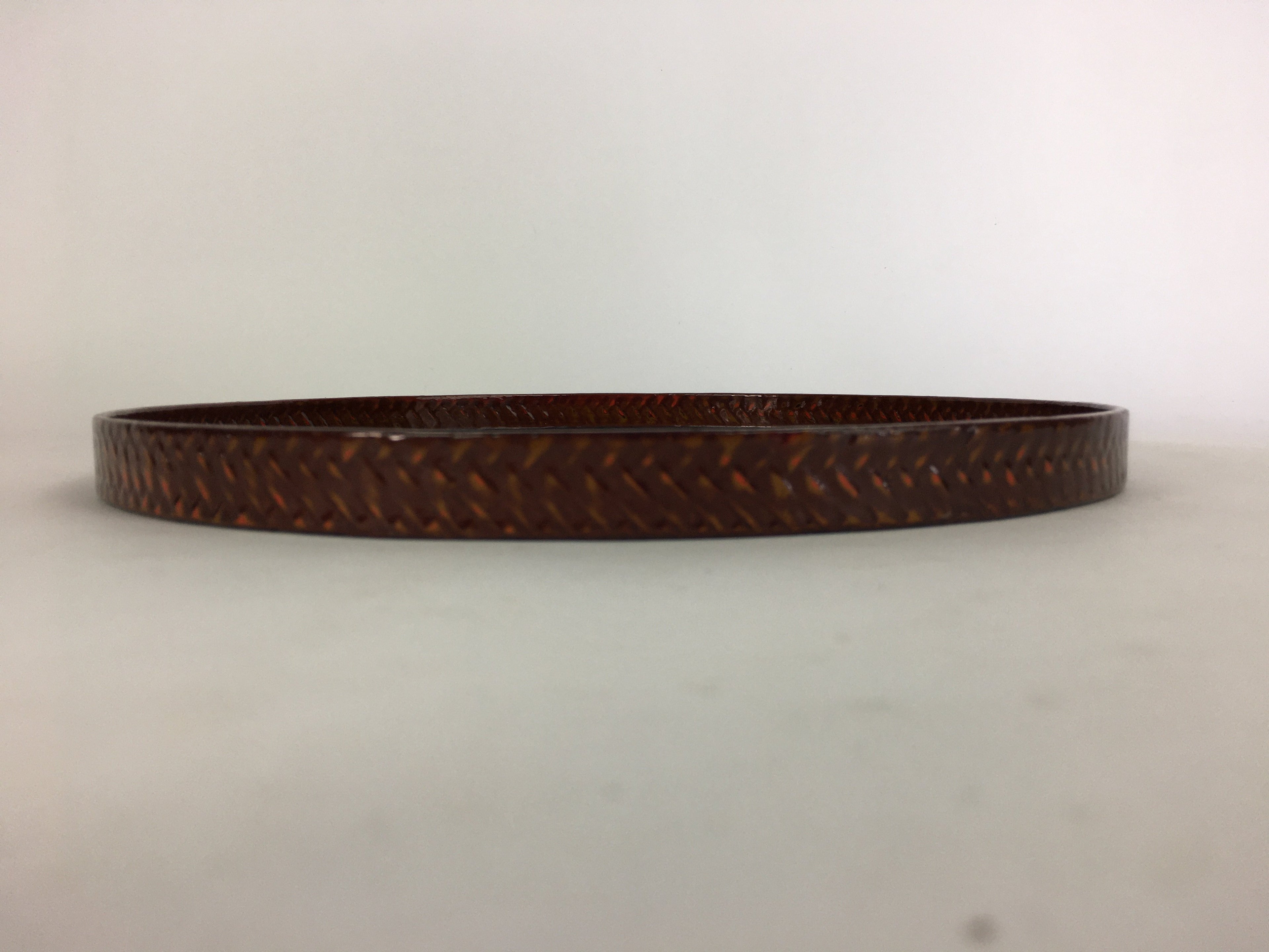 Japanese Wooden Lacquered Tray Obon Vtg Nurimono Brown Ajirobon Round UR497