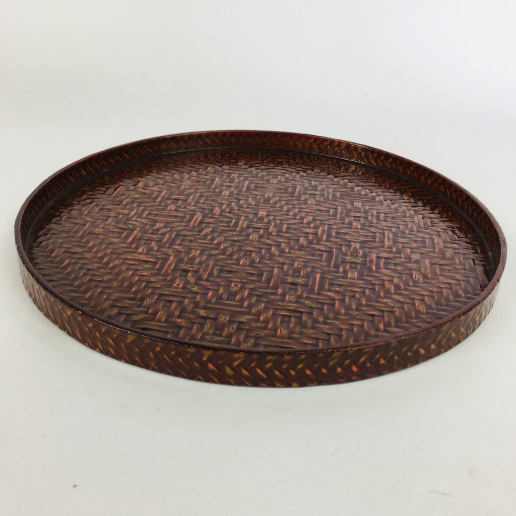 Japanese Wooden Lacquered Tray Obon Vtg Nurimono Brown Ajirobon Round UR497