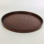 Japanese Wooden Lacquered Tray Obon Vtg Nurimono Brown Ajirobon Round UR497