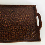 Japanese Wooden Lacquered Tray Obon Vtg Nurimono Brown Ajirobon Square UR516