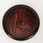 Japanese Wooden Lacquered Tray Obon Vtg Nurimono Brown Bamboo Design UR500
