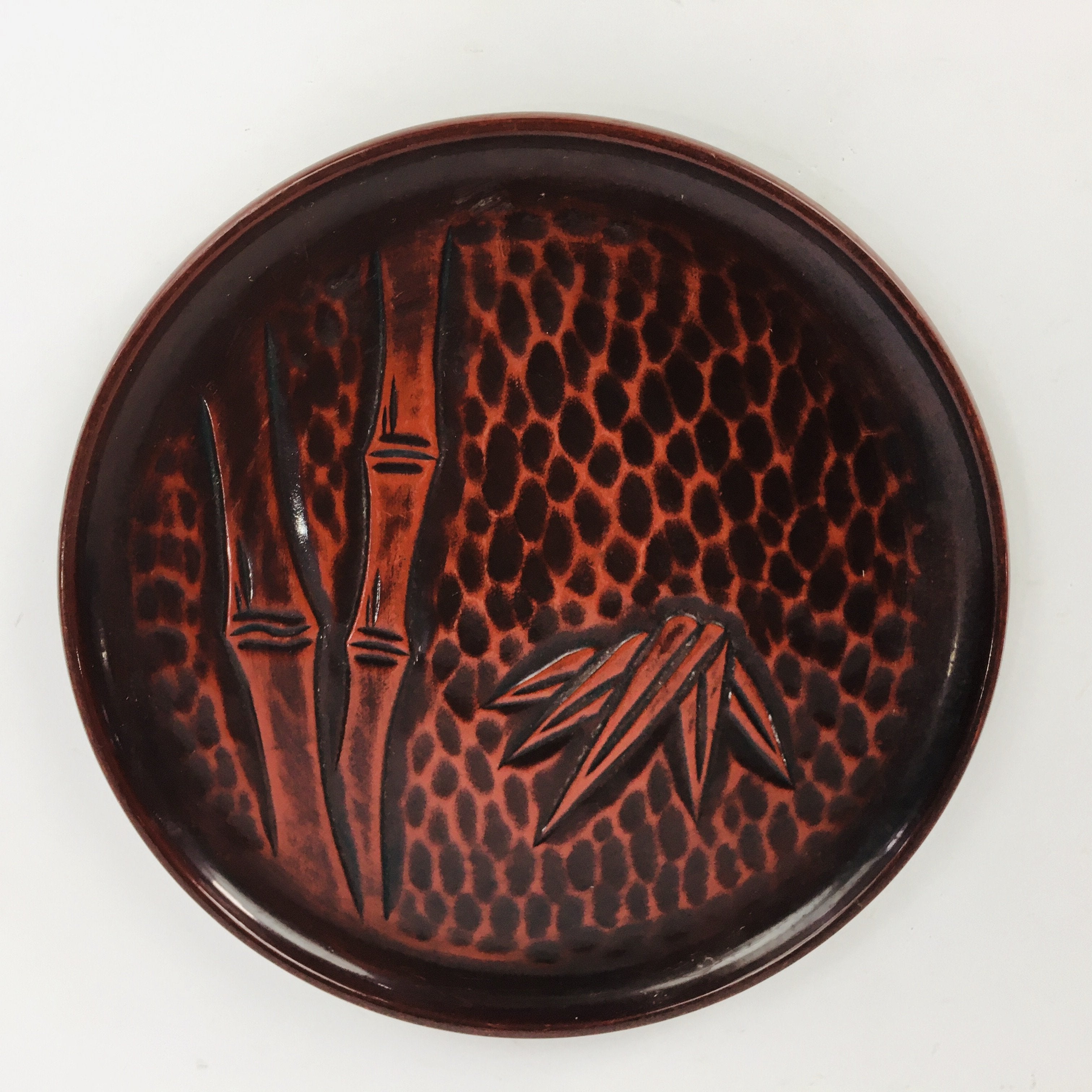 Japanese Wooden Lacquered Tray Obon Vtg Nurimono Brown Bamboo Design UR500