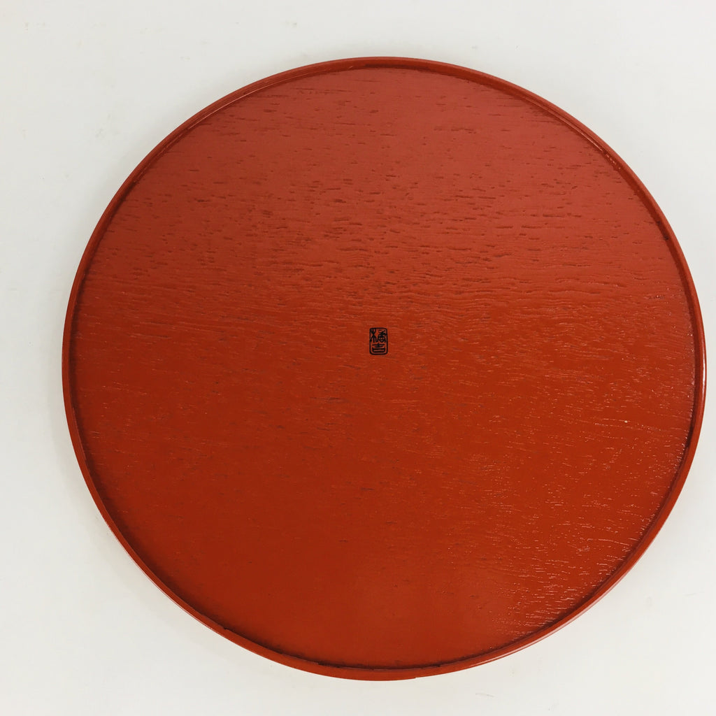 Japanese Wooden Lacquered Tray Obon Vtg Nurimono Brown Round Shape LWB45