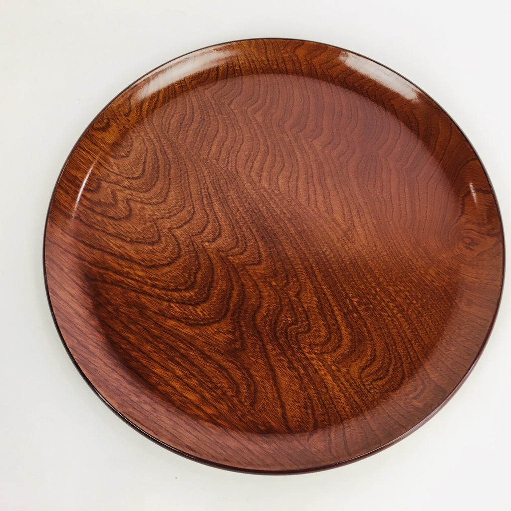 Japanese Wooden Lacquered Tray Obon Vtg Nurimono Brown Round Shape LWB46
