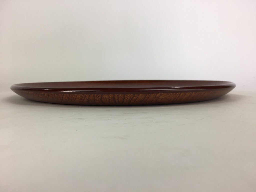 Japanese Wooden Lacquered Tray Obon Vtg Nurimono Brown Round Shape LWB46