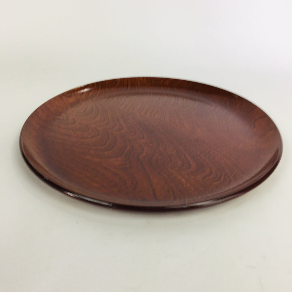 Japanese Wooden Lacquered Tray Obon Vtg Nurimono Brown Round Shape LWB46