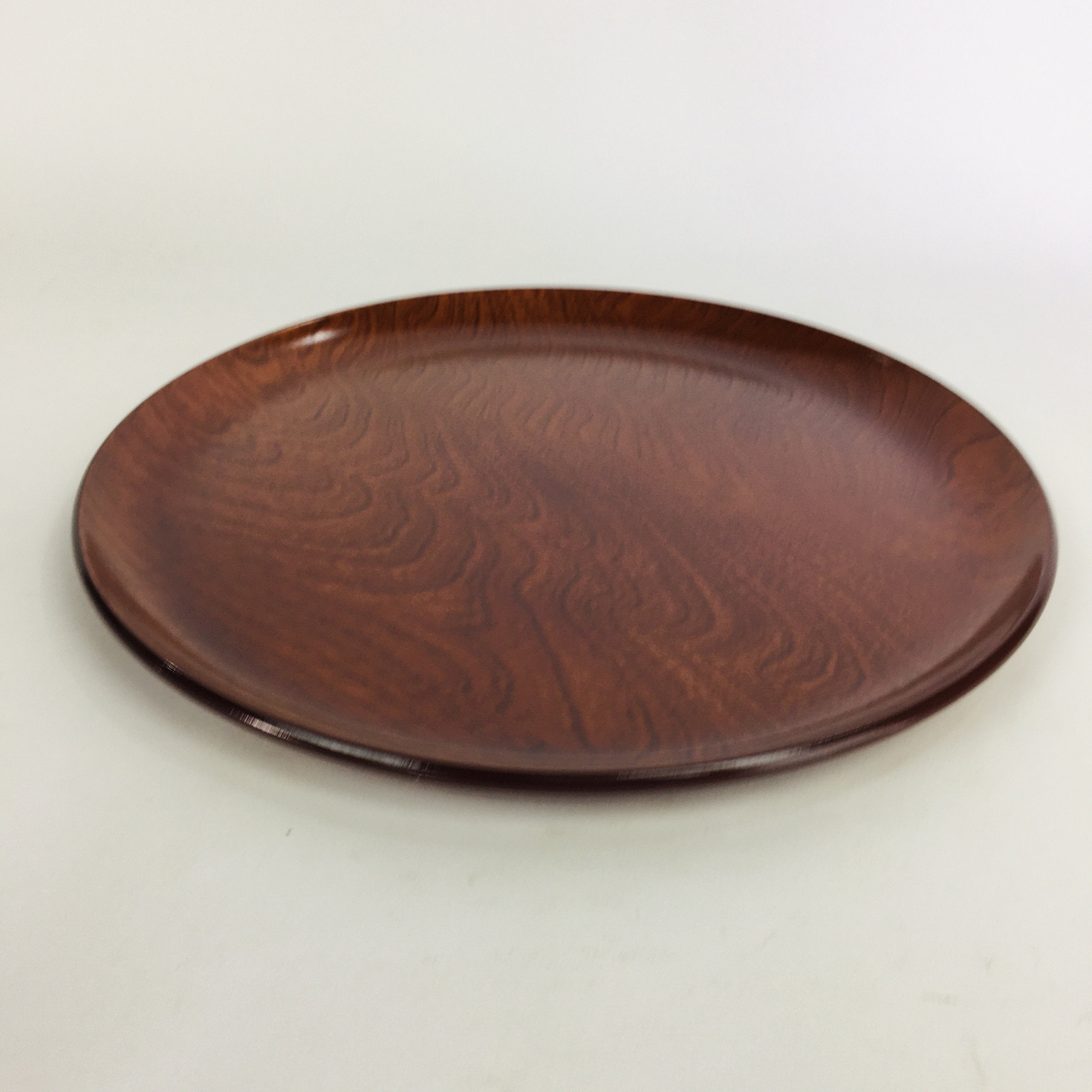 Japanese Wooden Lacquered Tray Obon Vtg Nurimono Brown Round Shape LWB46