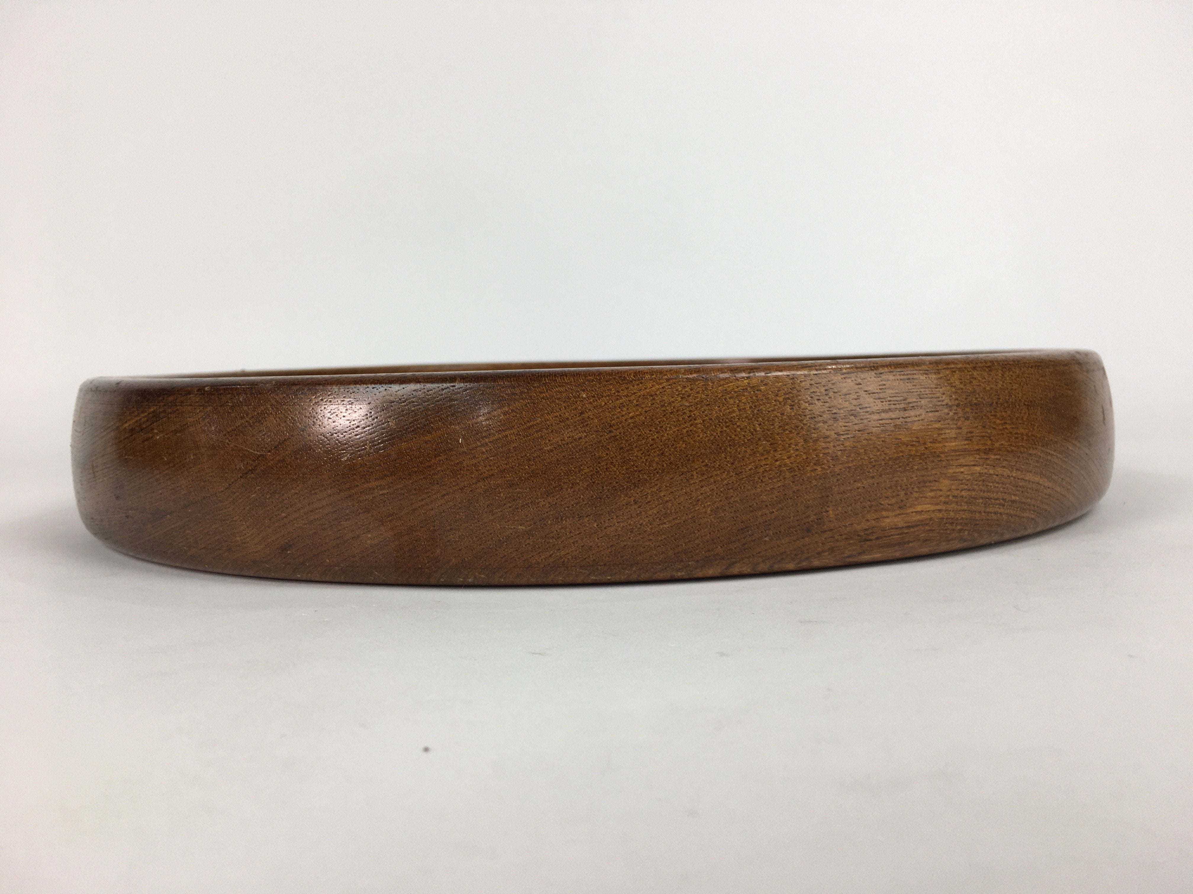 Japanese Wooden Lacquered Tray Obon Vtg Nurimono Brown Round Shape UR491